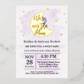 Over de maan | Genderneutraal Baby shower reëel Folie Uitnodiging (Voorkant)