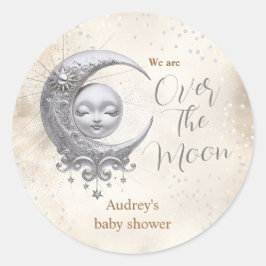 Over de maan Genderneutraal Baby shower Ronde Sticker