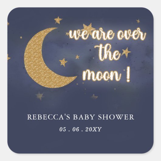 Over de maan Genderneutraal Baby shower Vierkante Sticker (Voorkant)
