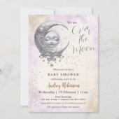 Over de maan Genderneutraal Paarse Baby shower Kaart (Voorkant)