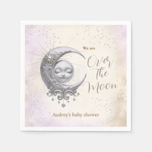 Over de maan Genderneutraal Paarse Baby shower Servet
