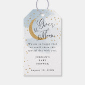 Over de maan Glitter, Blauw Baby shower Cadeaulabel (Voorkant)