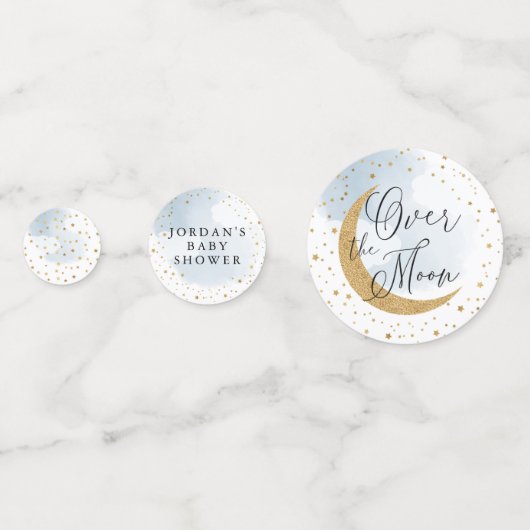 Over de maan, Gold Glitter Blue Baby shower Confetti (Achterkanten)