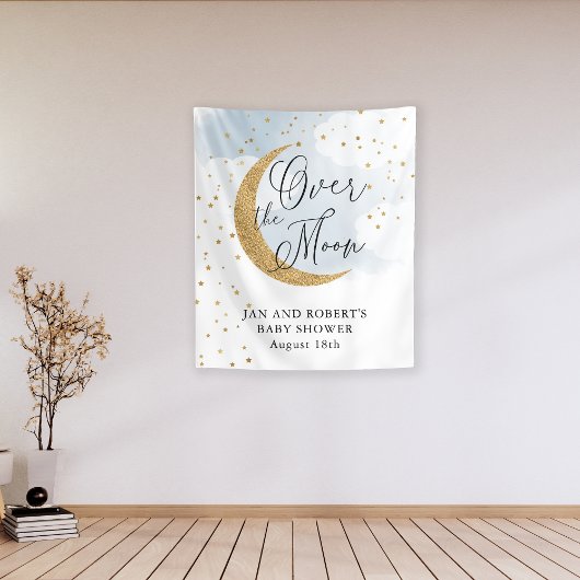 Over de maan, Gold Glitter Blue Baby shower Wandkleed