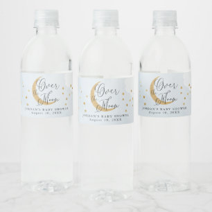 Over de maan, Gold Glitter Blue Baby shower Waterfles Etiket