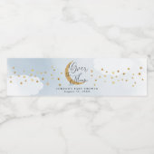 Over de maan, Gold Glitter Blue Baby shower Waterfles Etiket (Enkel label)