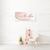 Over de maan, Gold Glitter Pink Baby shower Party Spandoek (Insitu)
