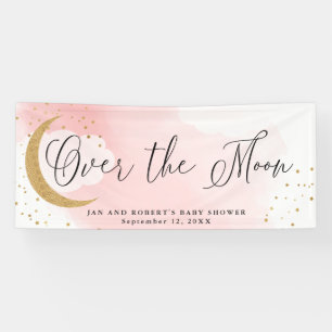 Over de maan, Gold Glitter Pink Baby shower Party Spandoek