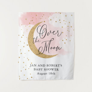 Over de maan, Gold Glitter Pink Baby shower Wandkleed