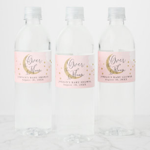 Over de maan, Gold Glitter Pink Baby shower Waterfles Etiket