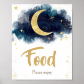 Over de maan Gold Stars Blue Food Poster (Voorkant)