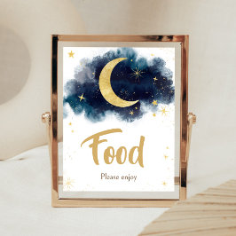 Over de maan Gold Stars Blue Food Poster
