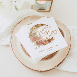 Over de maan goud bloemenmaan meisje verjaardag servet