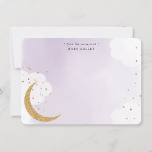 Over de Maan Goud Glitter, Paars Gepersonaliseerd Notitiekaartje