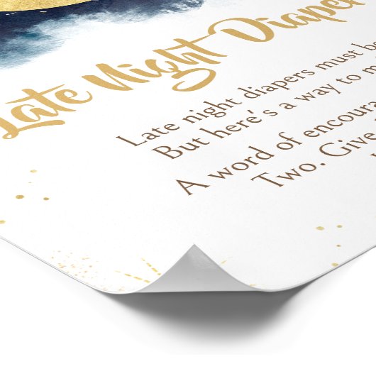 Over de Maan Gouden Sterren Blauwe Late Night Luie Poster (Hoek)