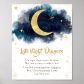 Over de Maan Gouden Sterren Blauwe Late Night Luie Poster (Voorkant)