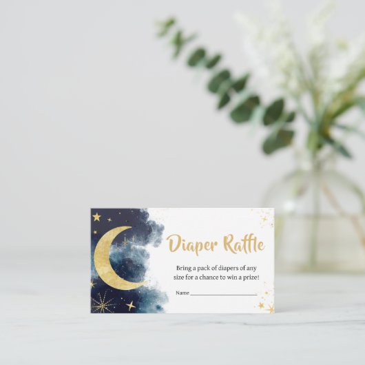Over de Maan Gouden Sterren Blauwe Luier Raffle Informatiekaartje (Staand voorkant)