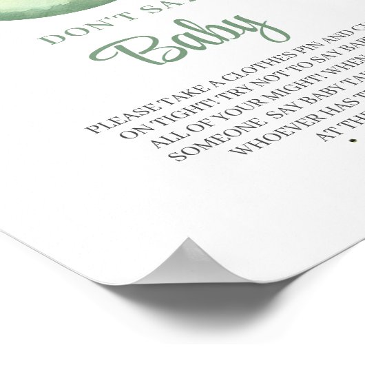 Over de maan groen niet zeggen baby spel teken poster (Hoek)