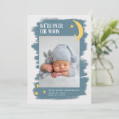 Over de maan jongen foto geboorte aankondiging (Staand voorkant)