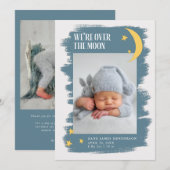 Over de maan jongen foto geboorte aankondiging (Voorkant / Achterkant)
