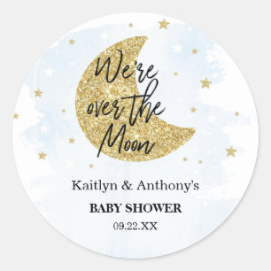 Over de maan   Jongens Baby shower Classic Ronde S Sticker