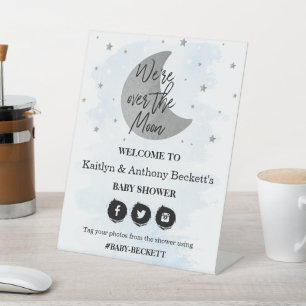 Over de maan Jongens Baby shower Welkom Reclamebord Met Voetstuk