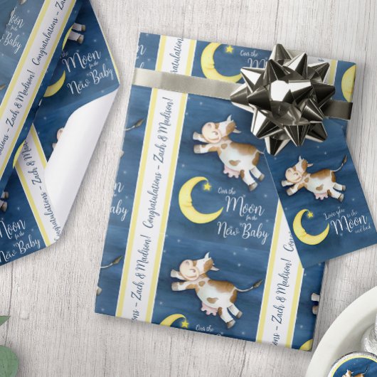 Over de maan koe springt nieuwe baby aangepaste cadeaupapier