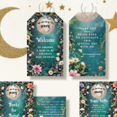 Over de Maan Maanverlichte Nacht Roze Bloemen Baby Cadeaulabel