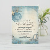 Over de Maan Marine Blauwe Baby Jongen Douche Kaart (Staand voorkant)