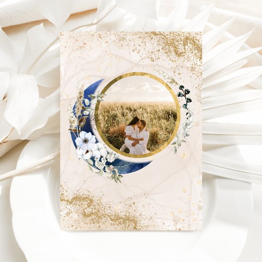 Over de Maan Marine Blauwe Foto Baby Jongen Douche Kaart