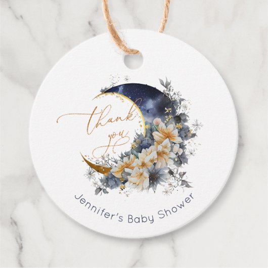 Over de maan marine gouden folie dank u bedankjes labels (Voorkant)