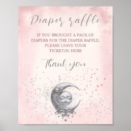 Over de Maan Meisje Baby shower Luier Raffle Sign Poster