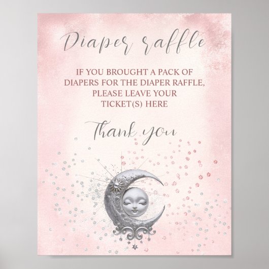 Over de Maan Meisje Baby shower Luier Raffle Sign Poster (Voorkant)