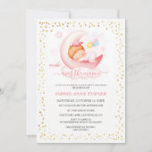 Over de Maan Meisje Calligrafie Baby Shower Kaart (Voorkant)