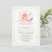 Over de Maan Meisje Calligrafie Baby Shower Kaart (Staand voorkant)