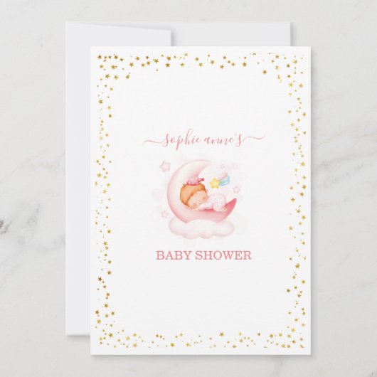 Over de Maan Meisje Calligrafie Baby Shower Kaart (Achterkant)