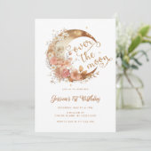 Over de maan meisje eerste verjaardag kaart (Staand voorkant)