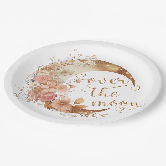 Over de maan meisje gouden bloemenmaan verjaardag papieren bordje (Gekanteld)