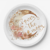 Over de maan meisje gouden bloemenmaan verjaardag papieren bordje (Voorkant)