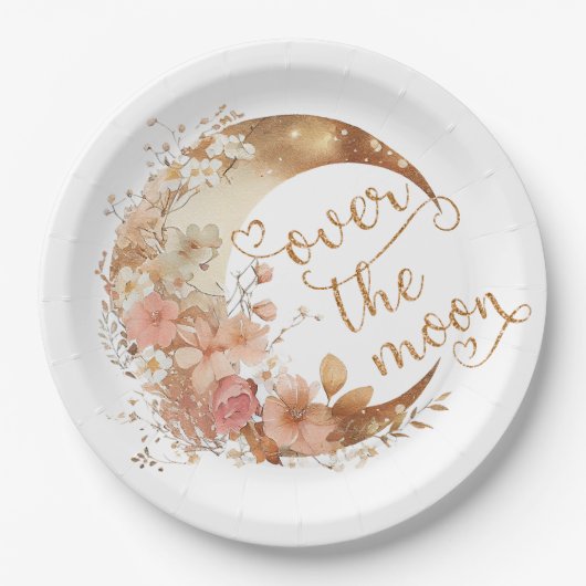 Over de maan meisje gouden bloemenmaan verjaardag papieren bordje (Voorkant)