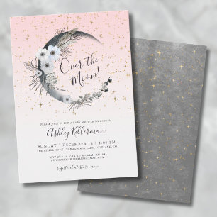 Over De Maan Meisje Roze Baby Shower Kaart