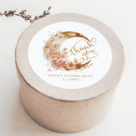 Over de maan meisje verjaardag dank u ronde sticker