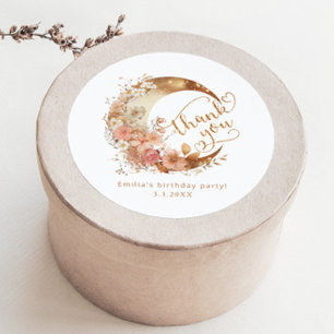 Over de maan meisje verjaardag dank u ronde sticker