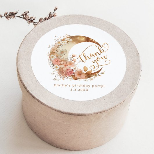 Over de maan meisje verjaardag dank u ronde sticker