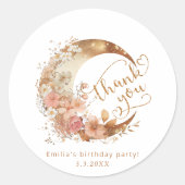 Over de maan meisje verjaardag dank u ronde sticker (Voorkant)