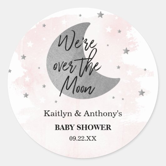 Over de maan | Meisjes Baby shower Classic Round S Ronde Sticker (Voorkant)