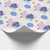 Over de maan met een schattige konijnenastronaut cadeaupapier (Hoek)