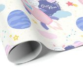 Over de maan met een schattige konijnenastronaut cadeaupapier (Rol Hoek)