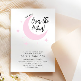 Over de Maan Minimalistische Roze Baby Girl Shower Kaart