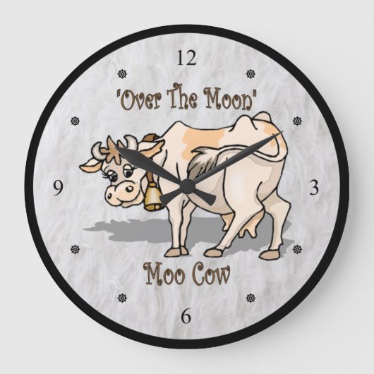 "Over de maan"~ Moo Cow ~ Wall Clock ~ Grote Klok (Voorkant)